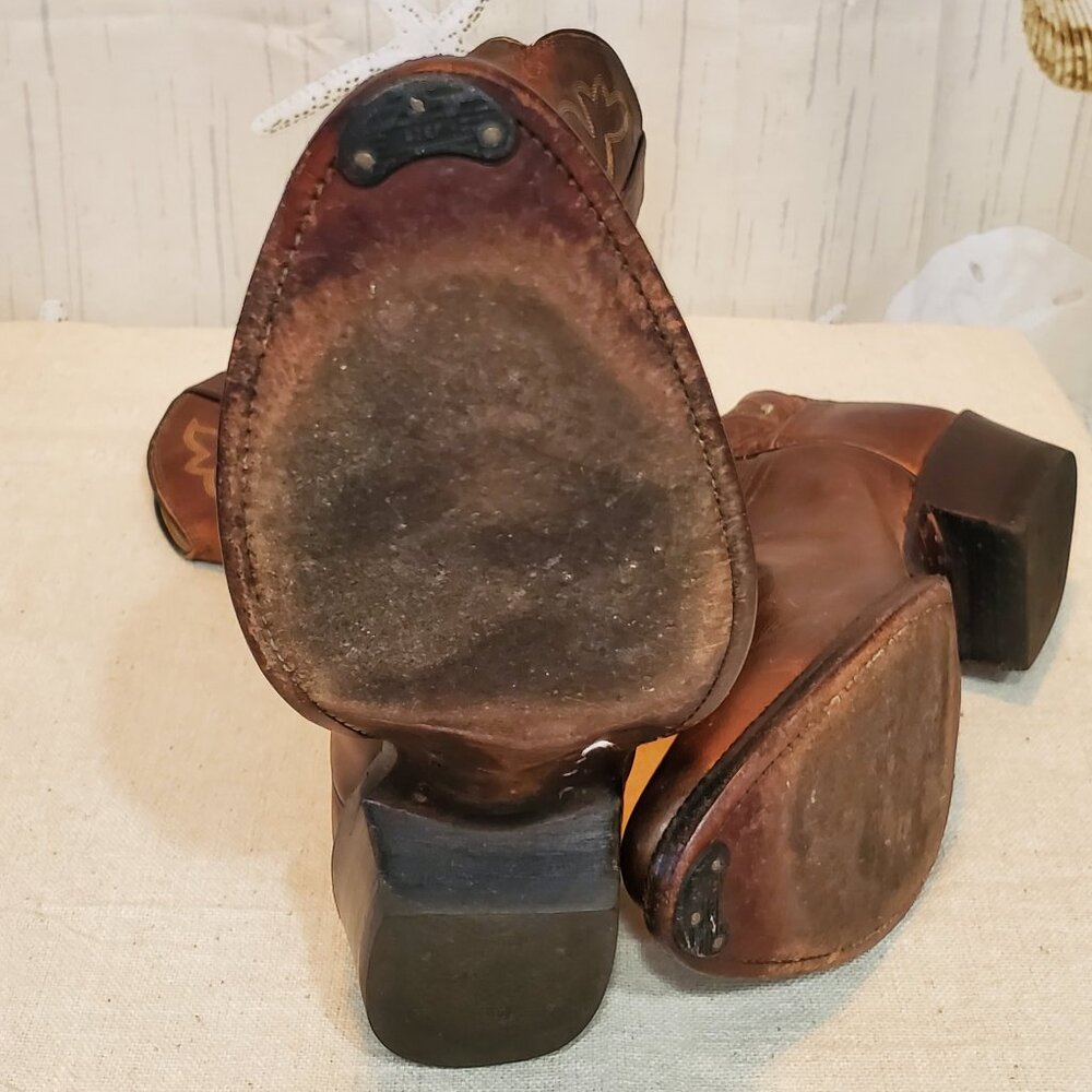 VINTAGE JUSTIN NATURAL FINISH WESTERN WORK BOOTS SIZE 9D MADE IN USA - Picture 6 of 8